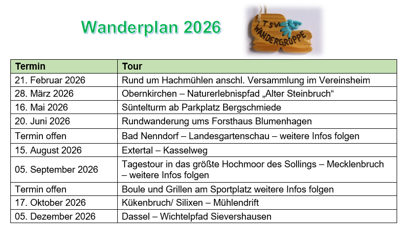 Wanderplan 2026 Wanderplan 2026
